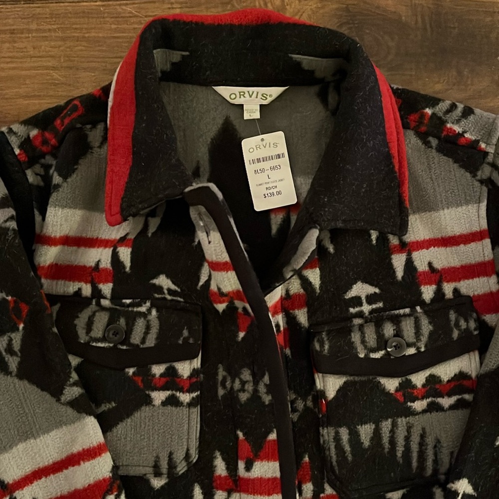 Orvis blanket print fleece jacket NWT  - perfect condition beautiful pattern Lg